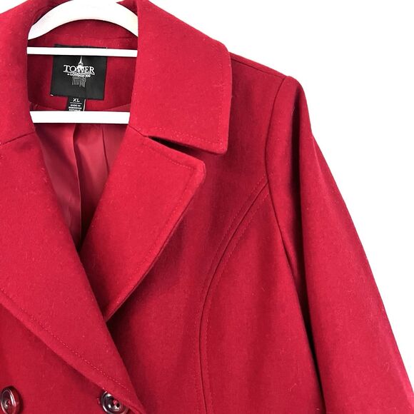 London Fog Gorgeous Red Wool Blend Satin Lined Pea Coat Gilmore Girls - Size XL - Picture 5 of 10